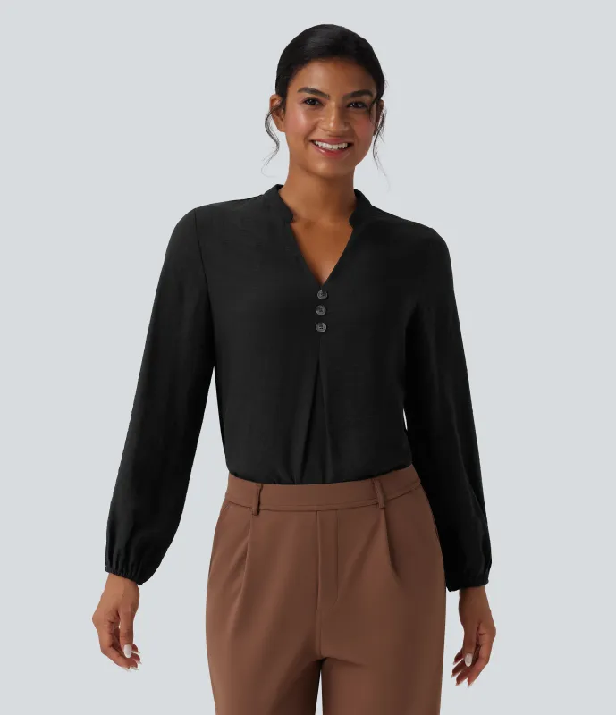 Halara Camisa de oficina de manga larga con cuello en V - Black - L sold by Halara