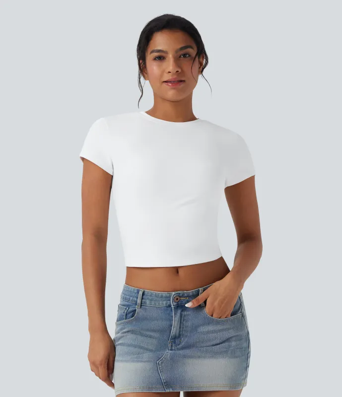 Halara Camiseta casual corta y ajustada con cuello redondo - White - L sold by Halara