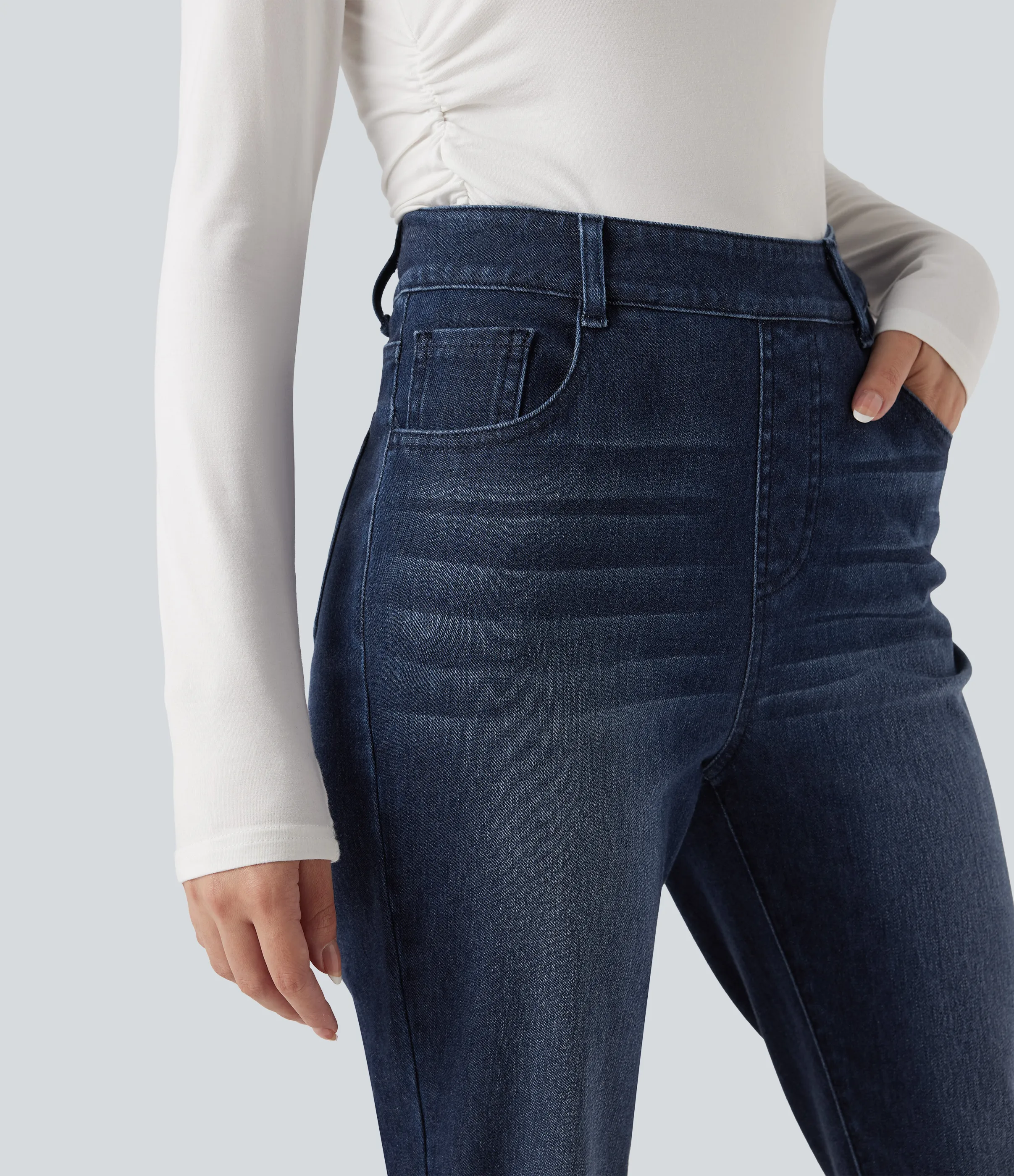 Halara Jeans ajustados casuales Halara Flex™ de tiro alto con dobladillo enrollado y bolsillos - Pageant Blue Denim - XL(regular) sold by Halara product image thumbnail 5