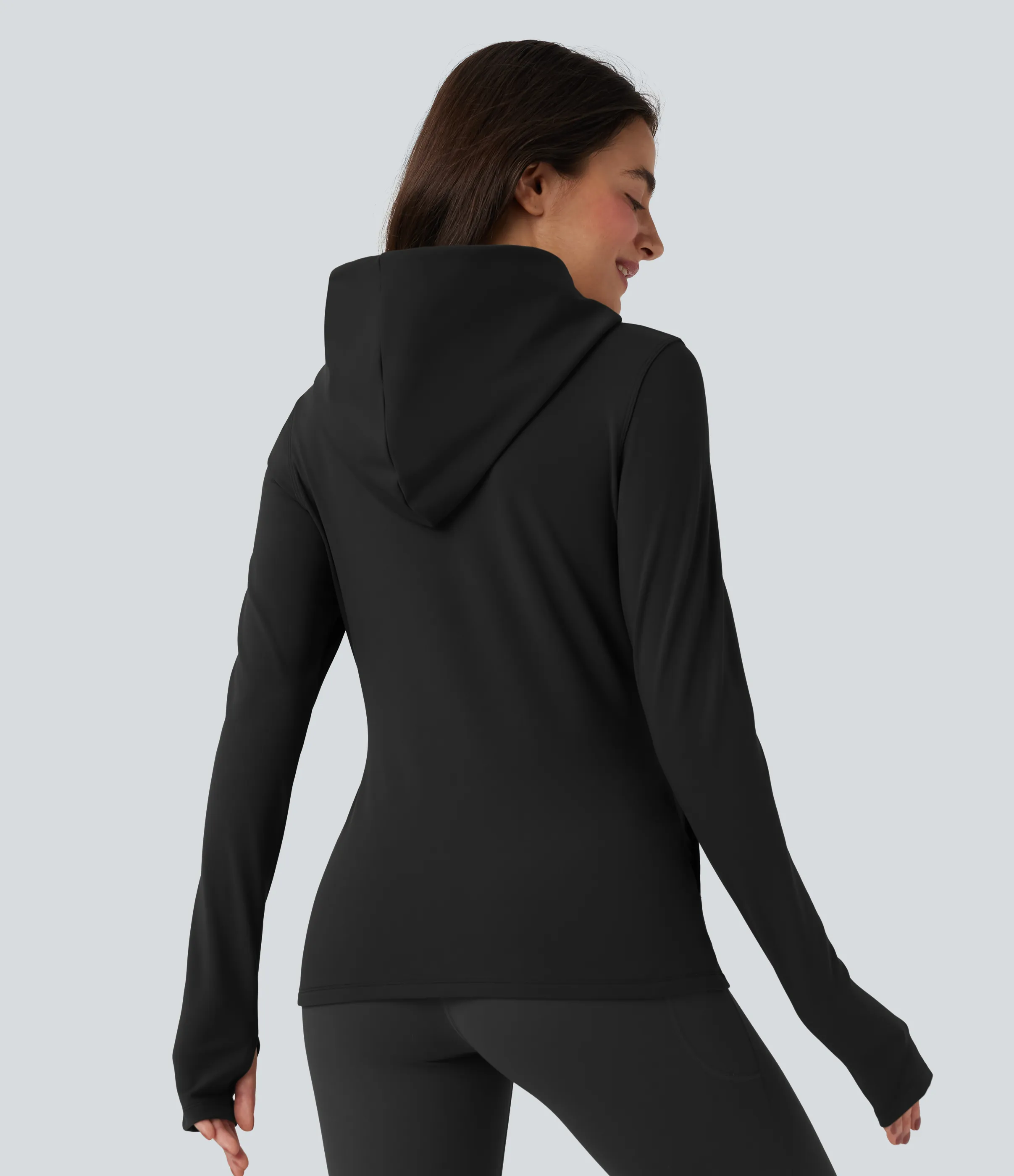 Halara Sudadera polar de senderismo con capucha manga larga agujeros para los pulgares y bolsillos - Black - M sold by Halara product image thumbnail 3