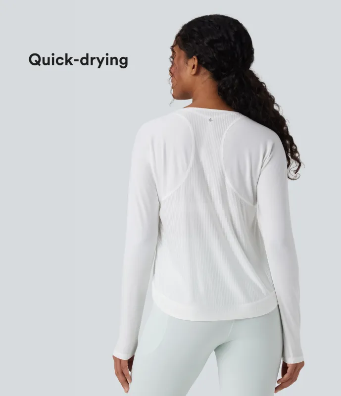 Halara Camiseta deportiva para running de secado rápido y malla transpirable de manga larga con escote redondo - White - XS sold by Halara