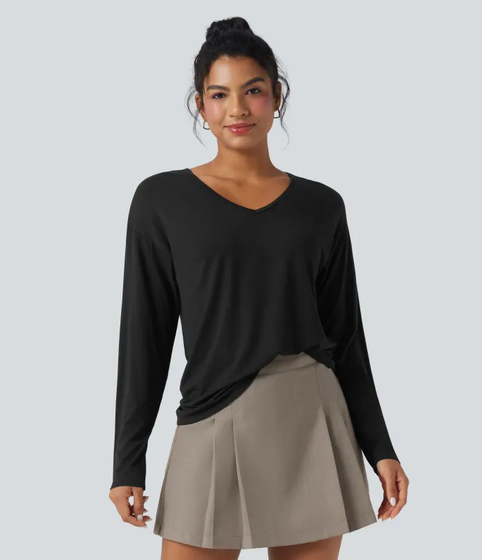 Halara Top casual de manga larga con cuello en V - Black - M sold by Halara