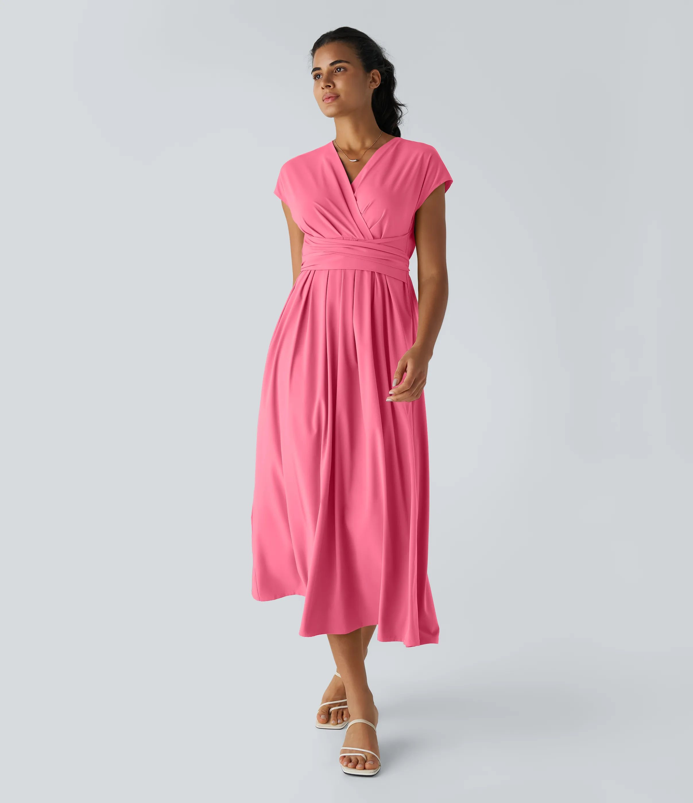 Halara Vestido midi Breezeful™ secado rápido cuello V manga corta bolsillo lateral lazo espalda - Pink Lemonade - XS sold by Halara product image thumbnail 2