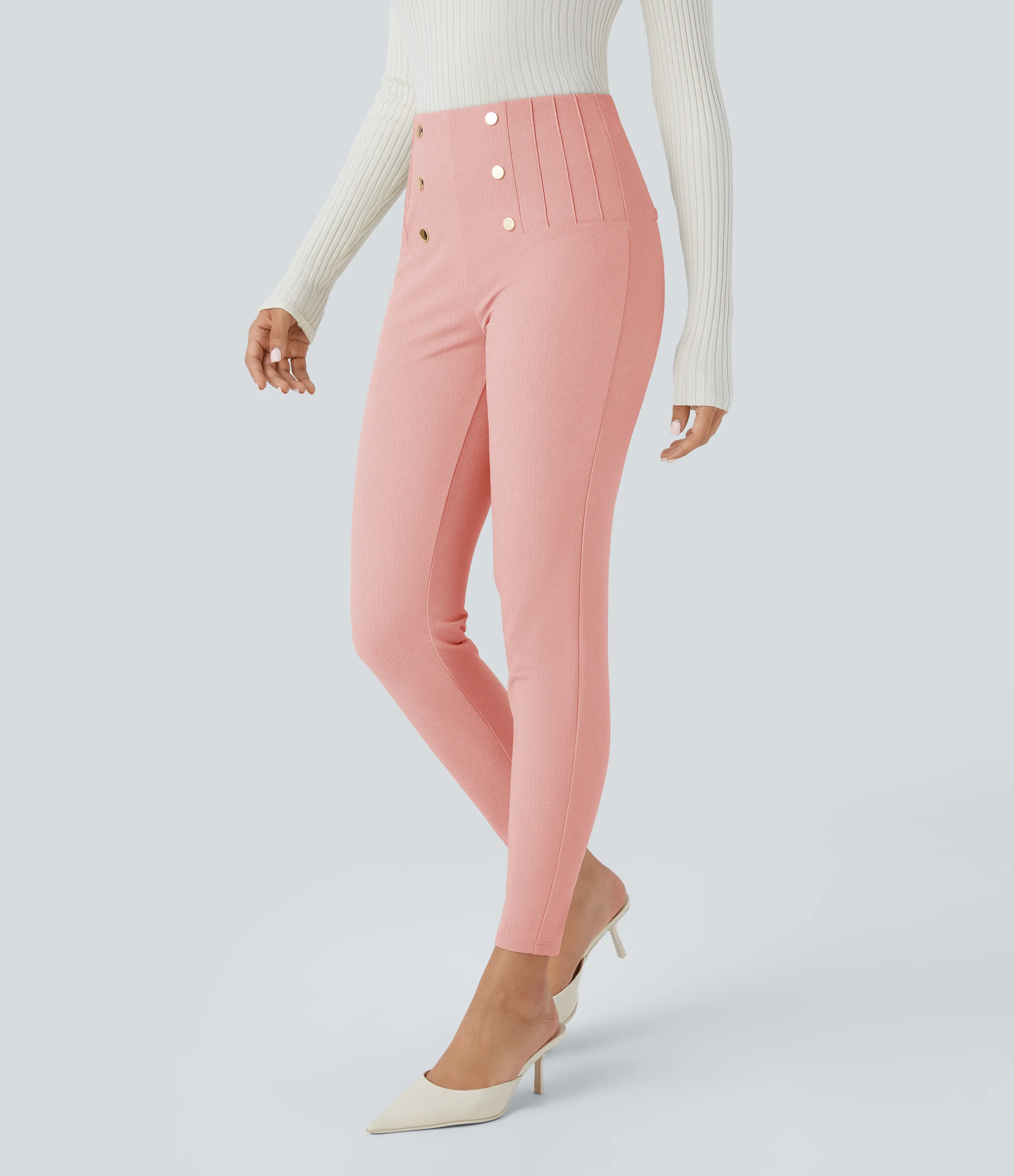 Halara Leggings SoCinched oficina espiga botón decorativo posterior control abdomen tiro alto - Coral Cloud - XL(7/8) sold by Halara product image thumbnail 2