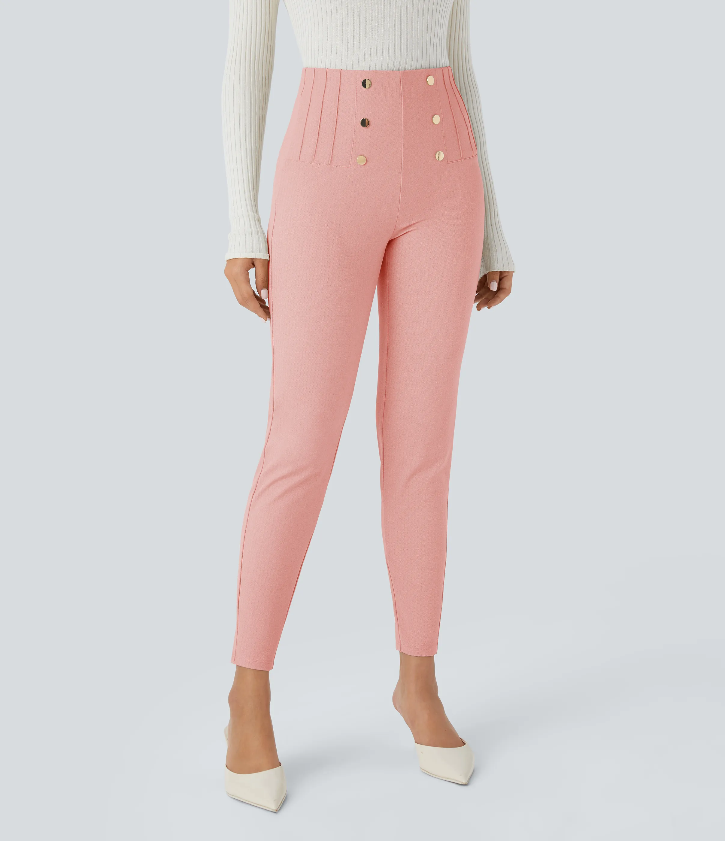 Halara Leggings SoCinched oficina espiga botón decorativo posterior control abdomen tiro alto - Coral Cloud - XL(7/8) sold by Halara product image thumbnail 4