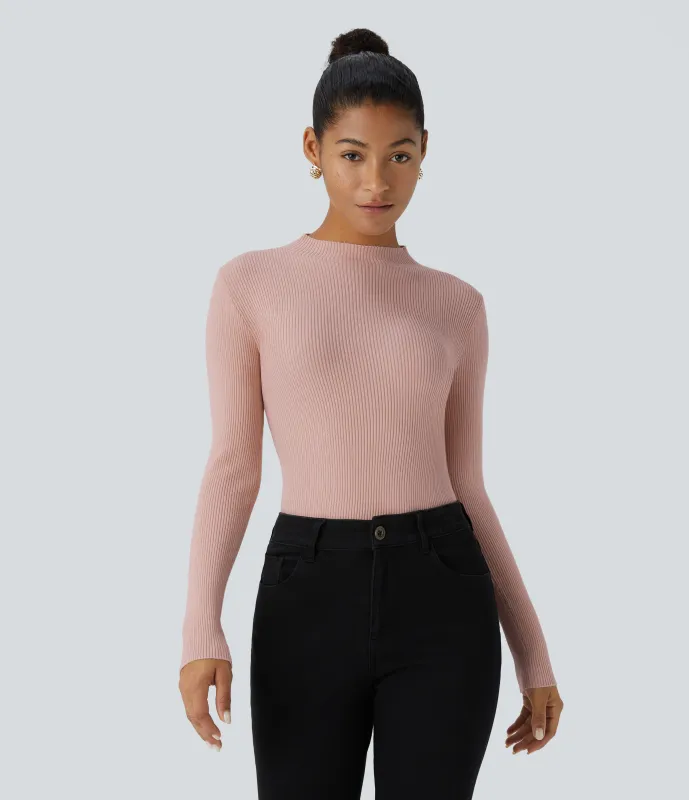 Halara Suéter manga larga cuello redondo acanalado - Misty Rose - XL sold by Halara