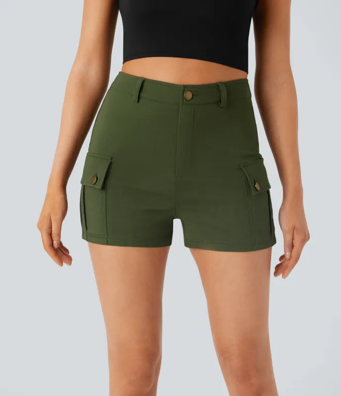 Halara Pantalón corto cargo bolsillo lateral cremallera botón tiro alto - Rifle Green - M sold by Halara
