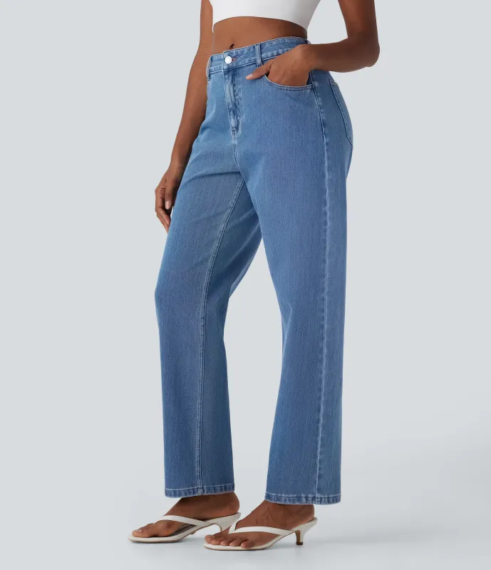 Halara Jeans Halara Flex™ Denim Baggy holgados elásticos desgastados de tiro medio con bolsillos - Estate Blue Denim - L(regular) sold by Halara