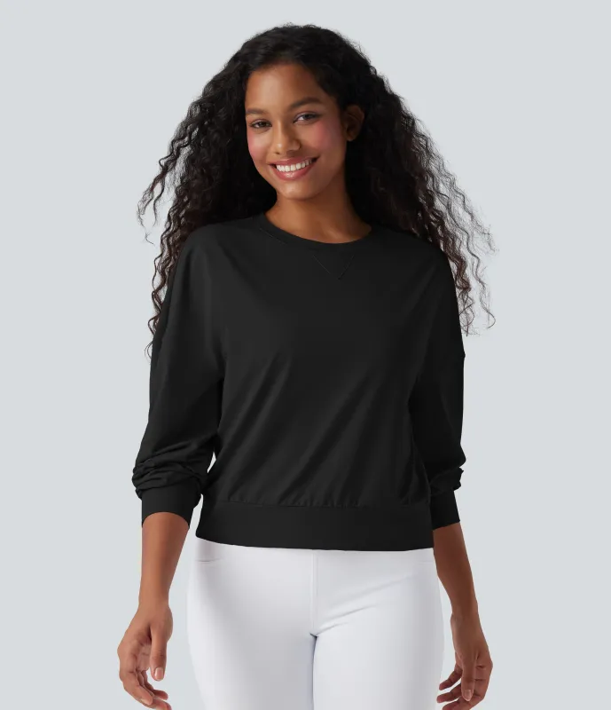 Halara Top deportivo de yoga de manga larga con cuello redondo - Black - S sold by Halara