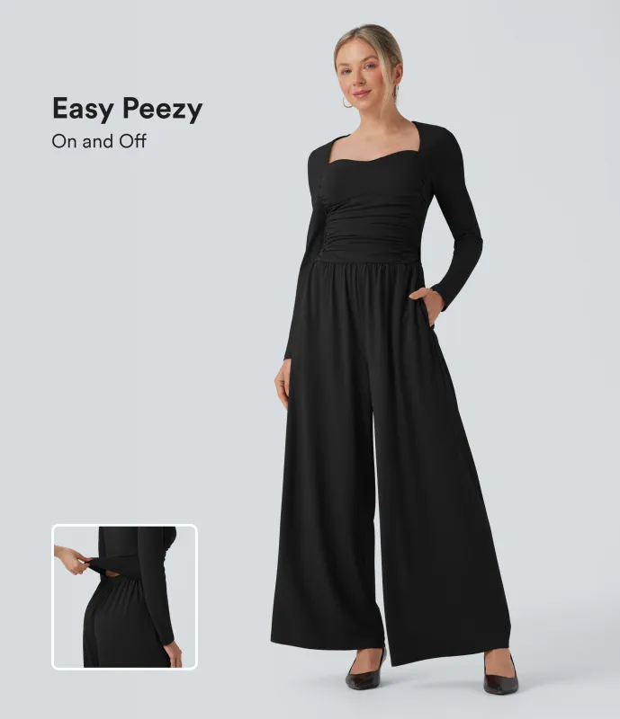 Halara Jumpsuit casual fruncido de manga larga con escote corazón y bolsillos - Edición Easy Peezy - Black - M(regular) sold by Halara