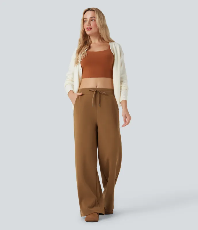 Halara Pantalones casuales holgados de tiro medio con cordón y bolsillo - Beaver Fur - L(regular) sold by Halara