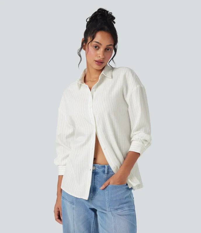 Halara Camisa de oficina a rayas de manga larga - Ivory Mist - S sold by Halara