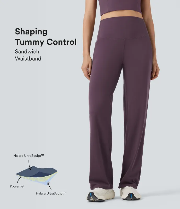 Halara Pantalones de yoga rectos Halara UltraSculpt™ de tiro alto con control de abdomen y bolsillos - Night's Purple - XL(regular) made by Halara