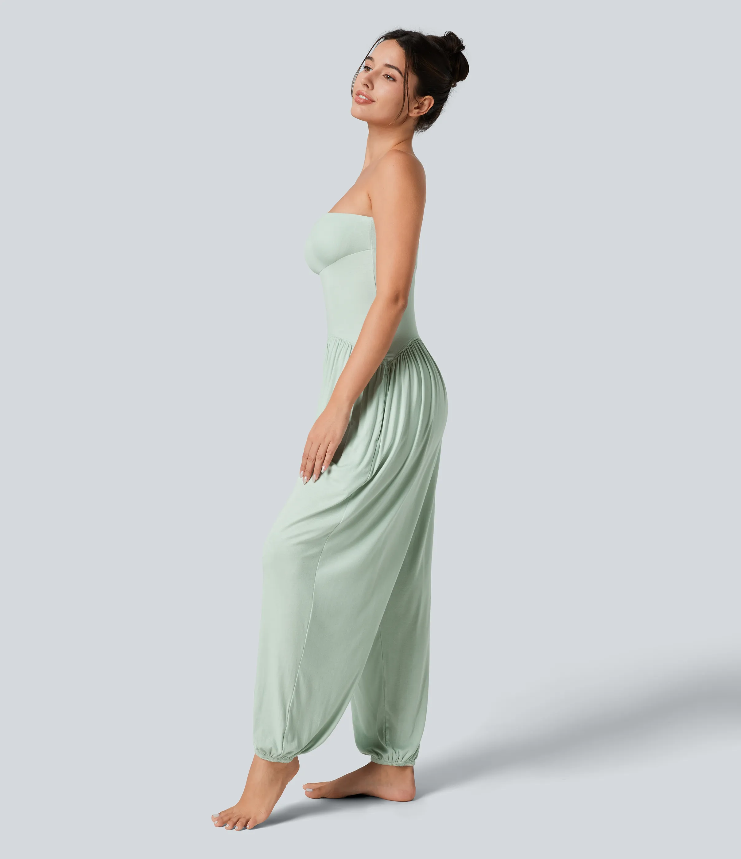 Halara Mono bolsillo lateral plisado sin espalda tubo acanalado - Fairest Jade - M(petite) sold by Halara product image thumbnail 4