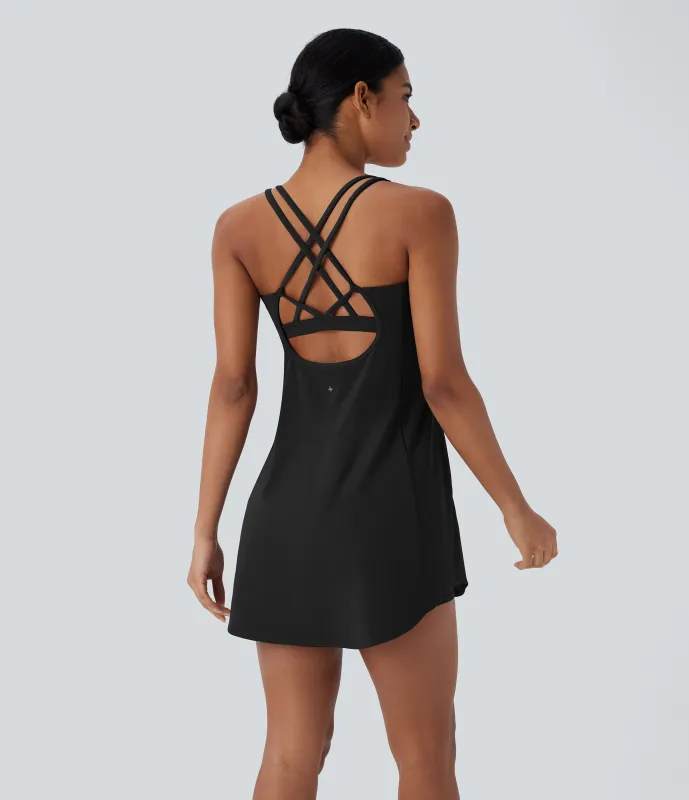 Halara Vestido deportivo mini de yoga SoftlyZero™ Plush afelpado con abertura y bolsillos, 3 piezas en copas D-F - Black - XS sold by Halara