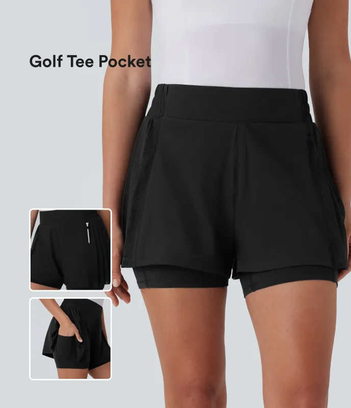 Halara Pantalón corto Breezeful™ golf tiro alto plisado malla contrastante 2 en 1 secado rápido bolsillo lateral bolsillo tee golf - Black - XS sold by Halara