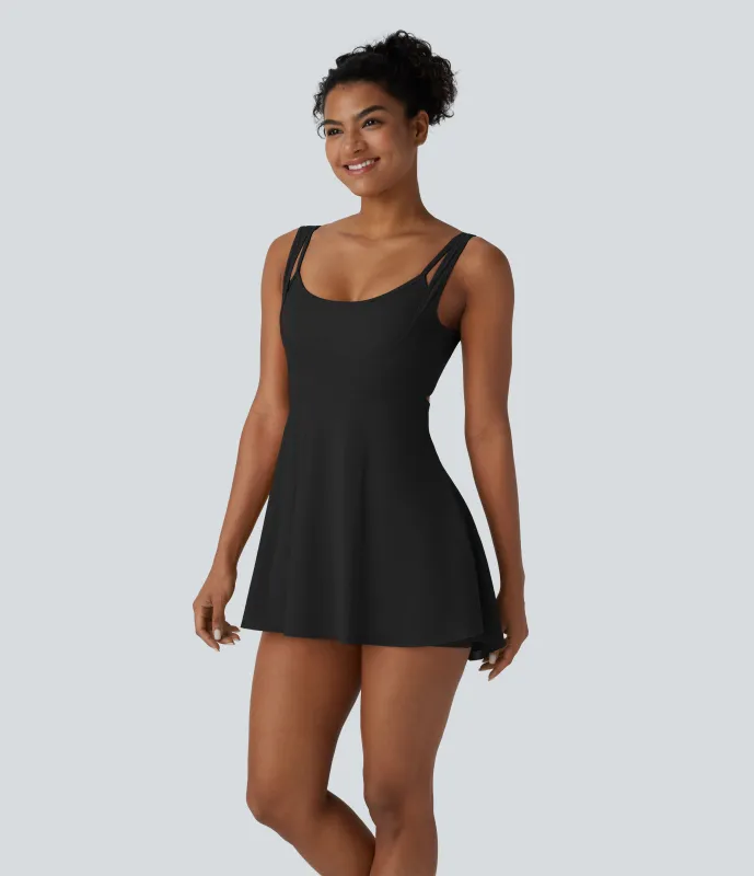 Halara Vestido mini para baile de 2 piezas Softlyzero™ UPF50+ con espalda descubierta, hebilla ajustable y malla transpirable con bolsillos - Black - M made by Halara