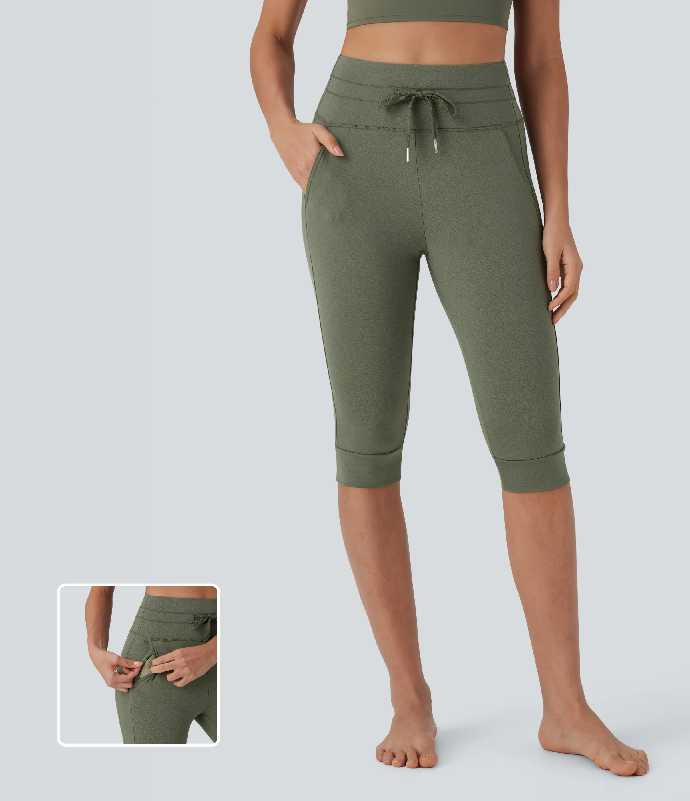 Halara Joggers de yoga de secado rápido con tiro alto y cordón ajustable con bolsillos laterales - Rifle Green Heather - S sold by Halara