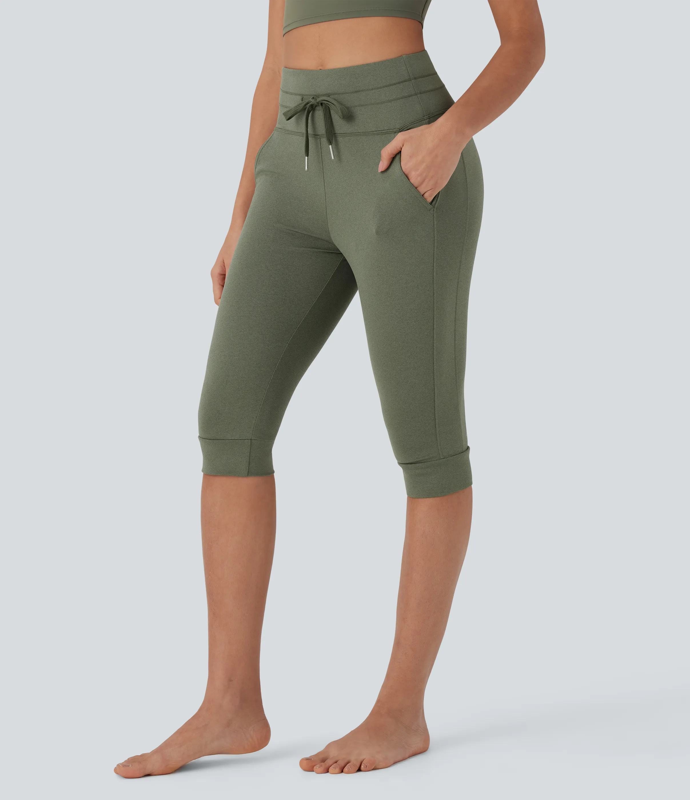 Halara Joggers de yoga de secado rápido con tiro alto y cordón ajustable con bolsillos laterales - Rifle Green Heather - S sold by Halara product image thumbnail 4
