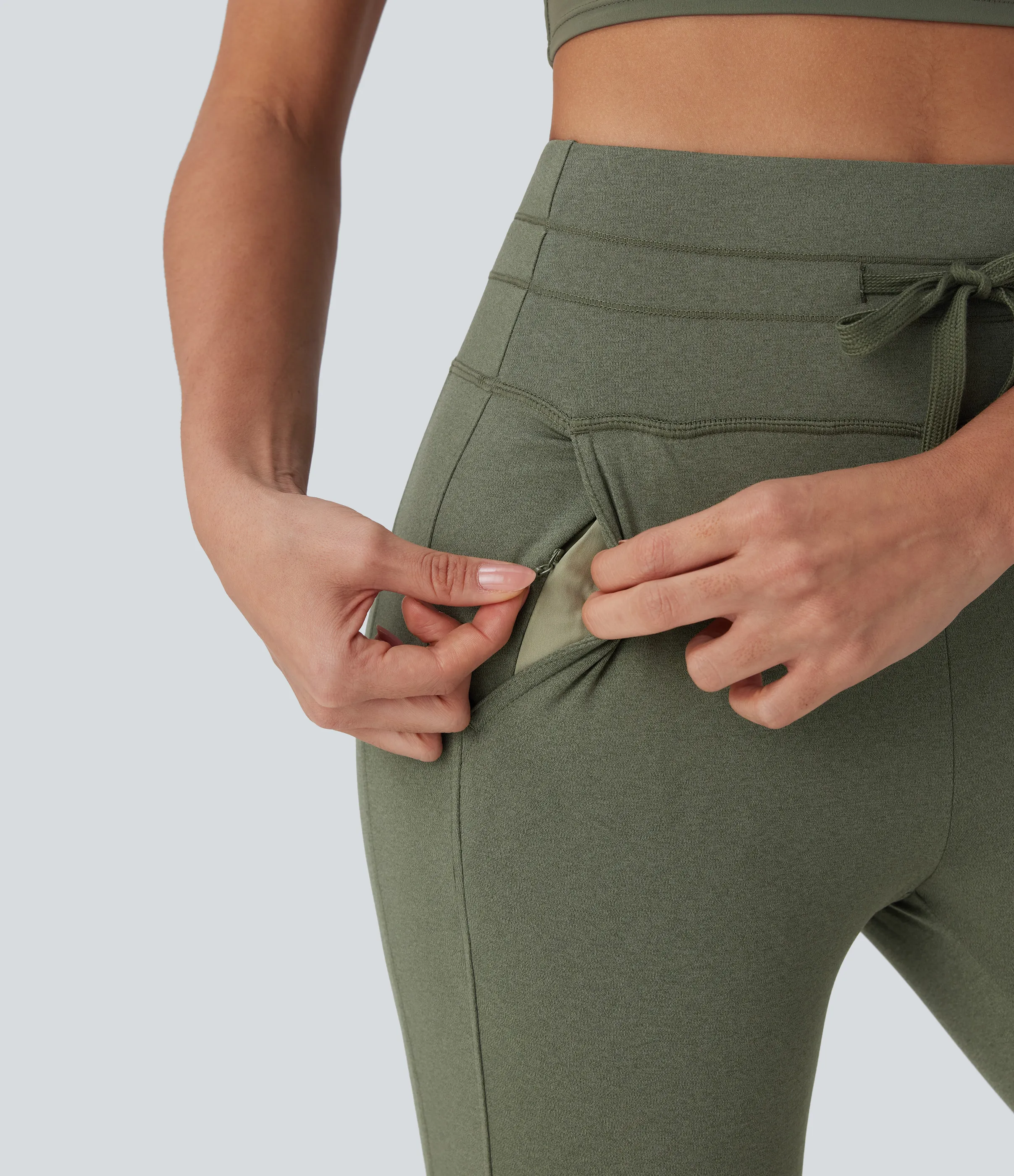 Halara Joggers de yoga de secado rápido con tiro alto y cordón ajustable con bolsillos laterales - Rifle Green Heather - S sold by Halara product image thumbnail 5