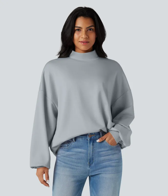 Halara Sudadera casual holgada de cuello alto con bolsillos - Pearl Blue - L sold by Halara