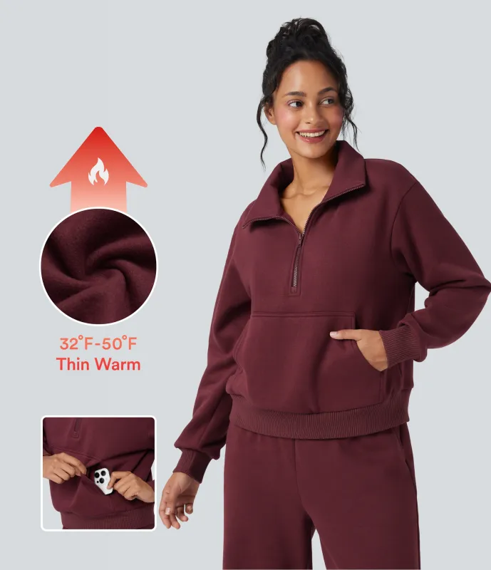 Halara Sudadera casual holgada de polar con media cremallera y bolsillos - Chocolate Truffle - XL sold by Halara