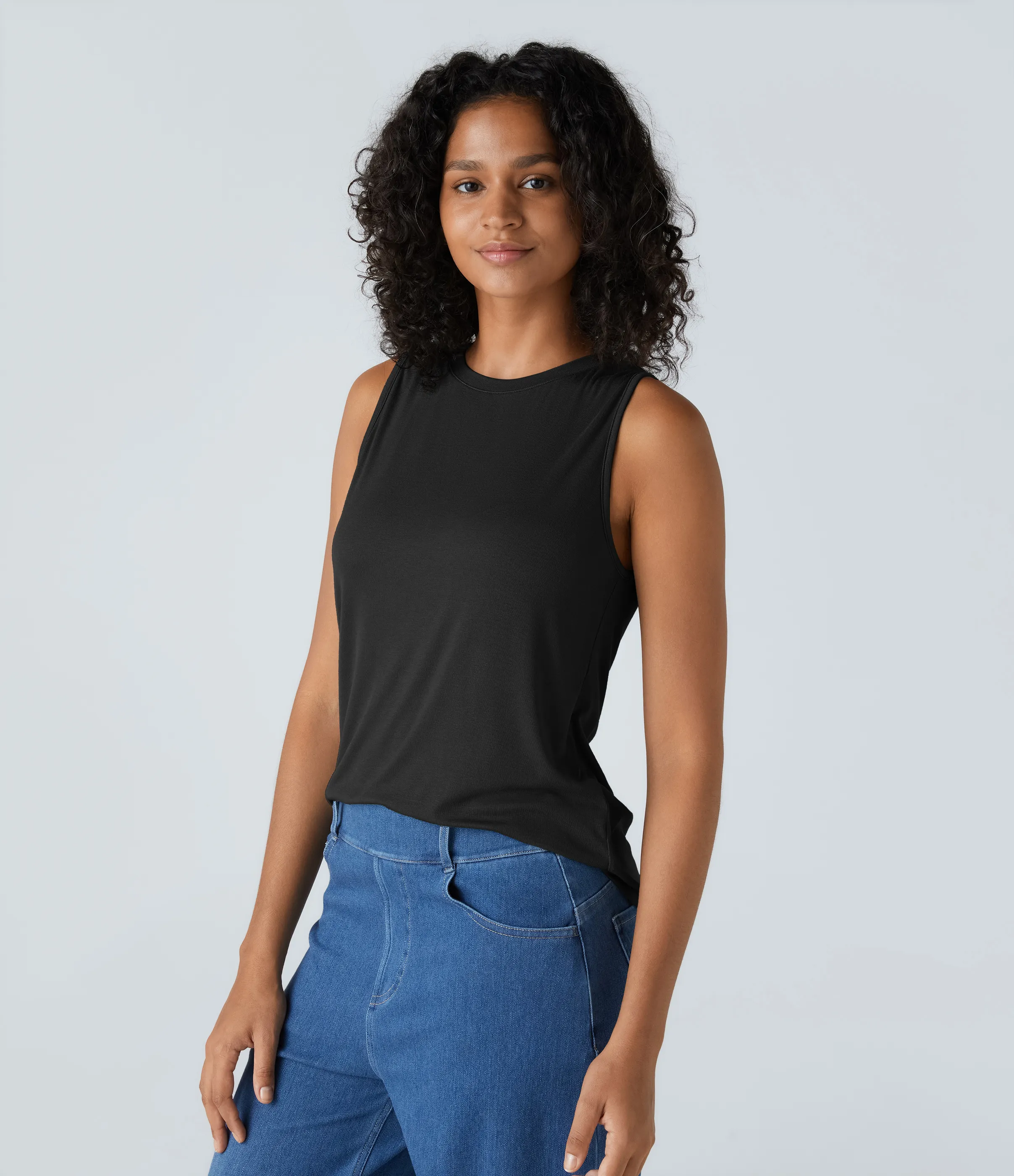 Halara Camiseta sin mangas básica cuello redondo acanalado - Black - S sold by Halara