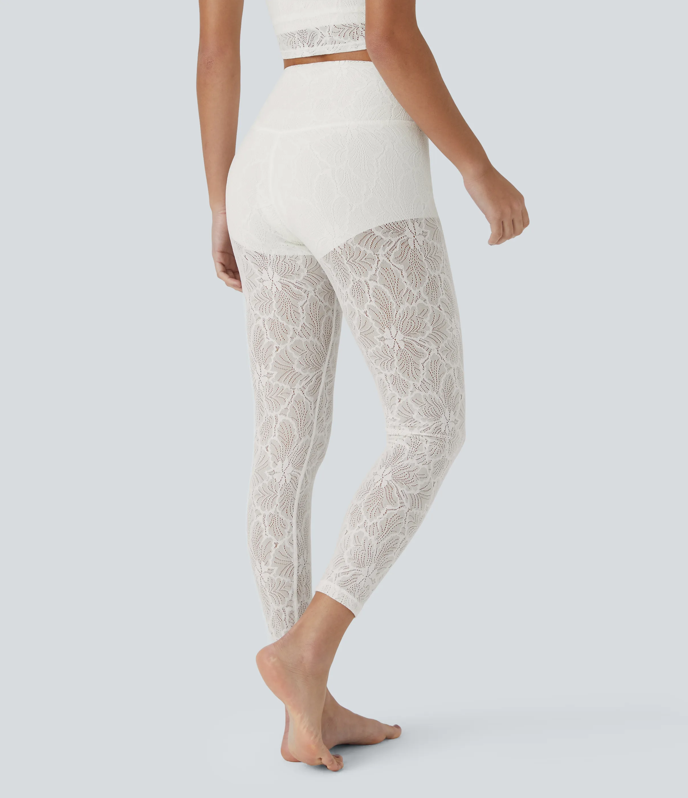 Halara Leggings encaje 7/8 2 en 1 cruzado tiro alto - White - XS(7/8) sold by Halara product image thumbnail 3