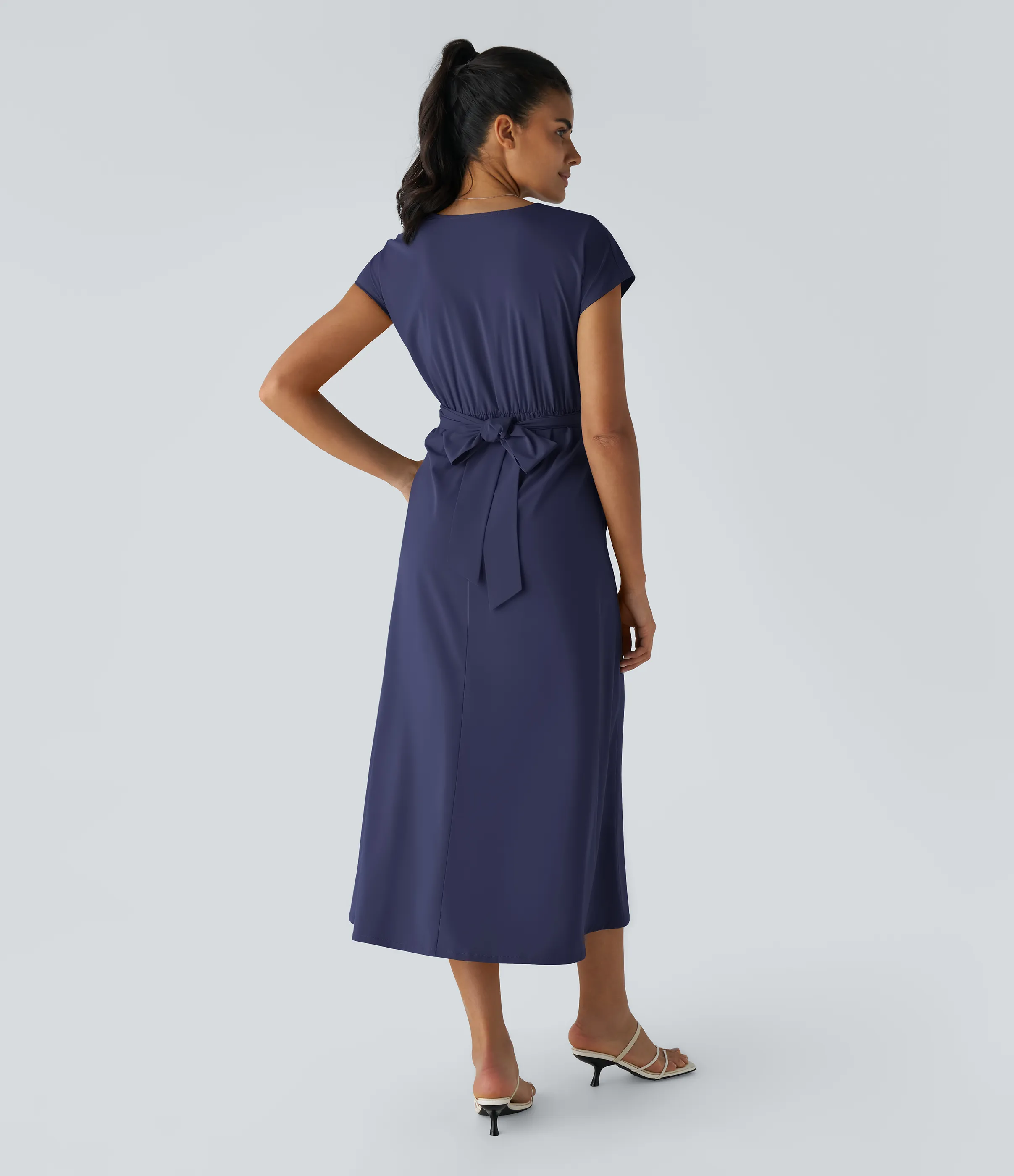 Halara Vestido midi Breezeful™ secado rápido cuello V manga corta bolsillo lateral lazo espalda - Patriot Blue - M sold by Halara product image thumbnail 3