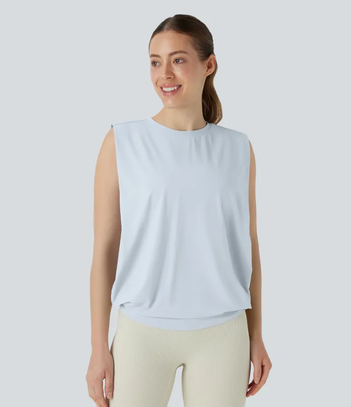 Halara Camiseta yoga cuello redondo fruncido tacto fresco - UPF 50+ - Illusion Blue - L sold by Halara