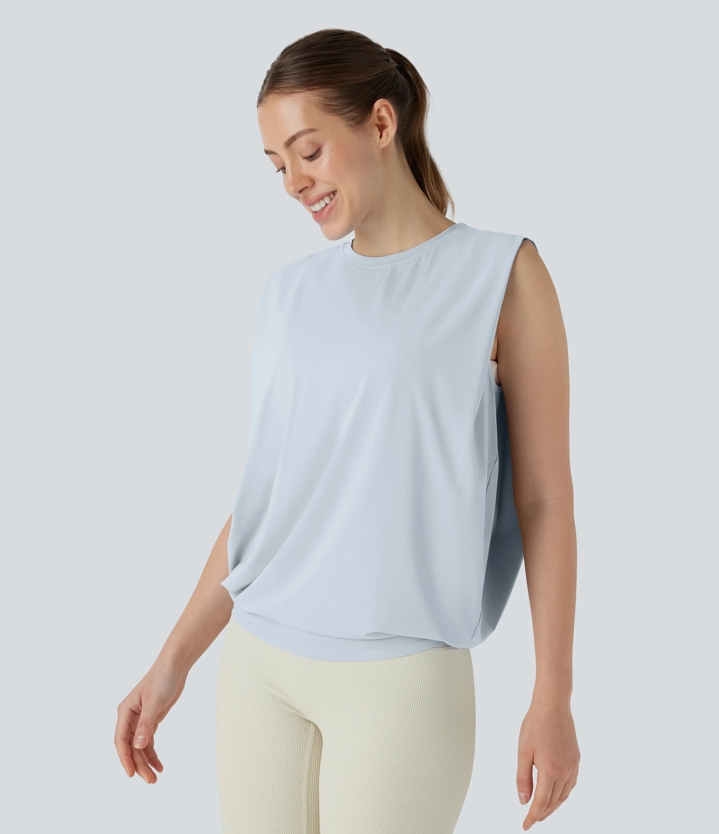 Halara Camiseta yoga cuello redondo fruncido tacto fresco - UPF 50+ - Illusion Blue - L sold by Halara product image thumbnail 4