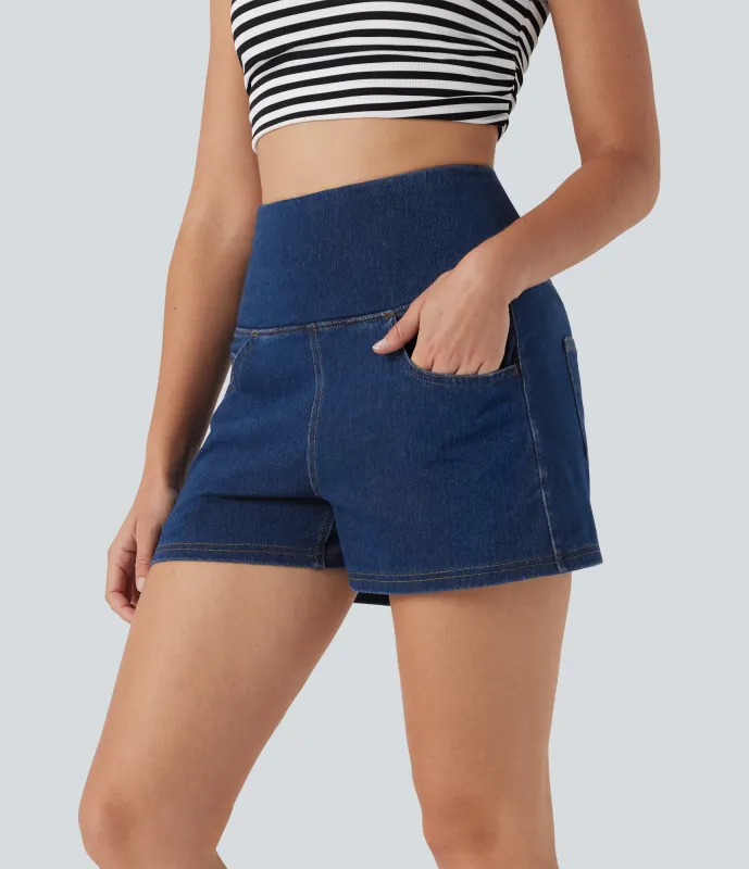 Halara Shorts Halara Flex™ Denim mezclilla moldeadores elástica de tiro alto y reductor de abdomen con bolsillos - Pageant Blue Denim - S(regular) sold by Halara
