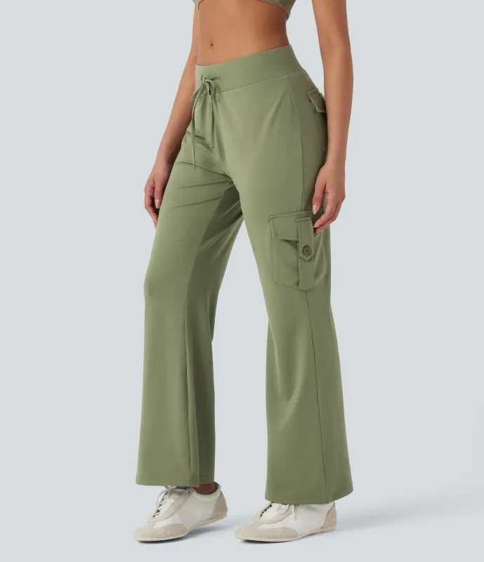 Halara Pantalones cargo casuales de tiro bajo con cordón y múltiples bolsillos - Fresh Willow Green - XS(regular) sold by Halara