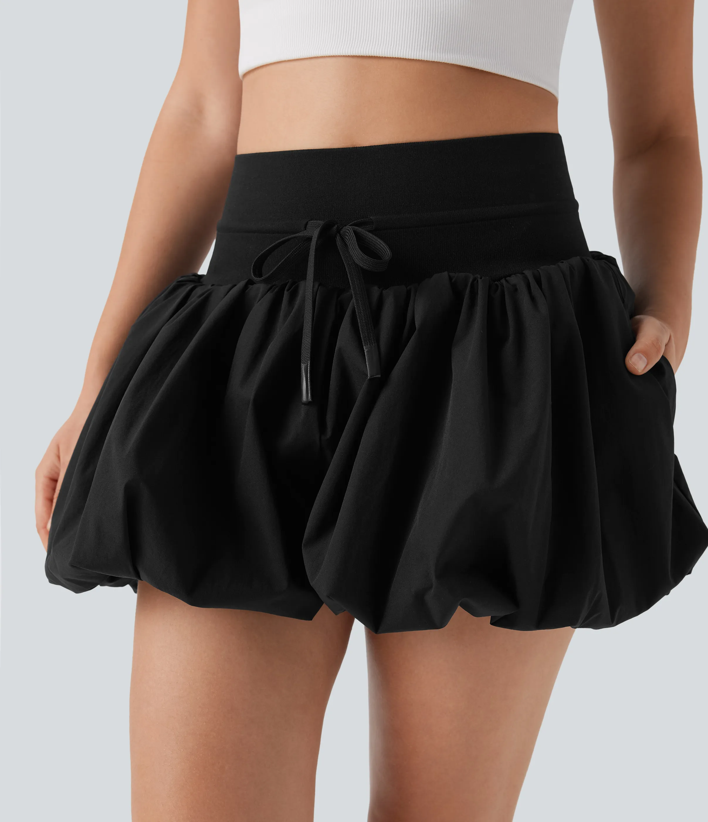 Halara Shorts casuales de tiro alto con cordón y bolsillos - Black - L(regular) sold by Halara product image thumbnail 5