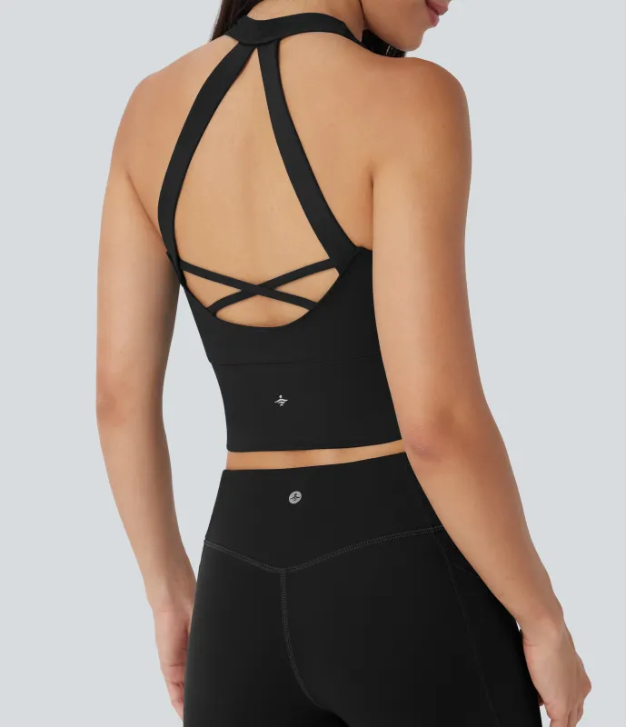 Halara Top deportivo de yoga corto con espalda descubierta y entrecruzada - Black - XL sold by Halara