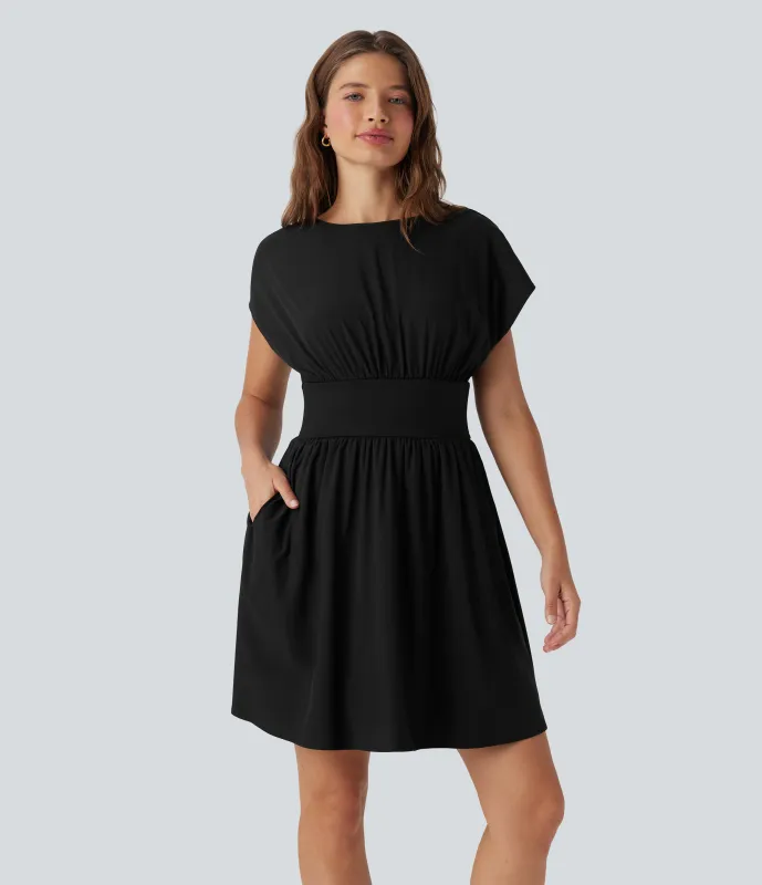 Halara Mini Vestido Breezeful™ oficina manga corta fluido secado rápido bolsillo lateral - Black - M sold by Halara