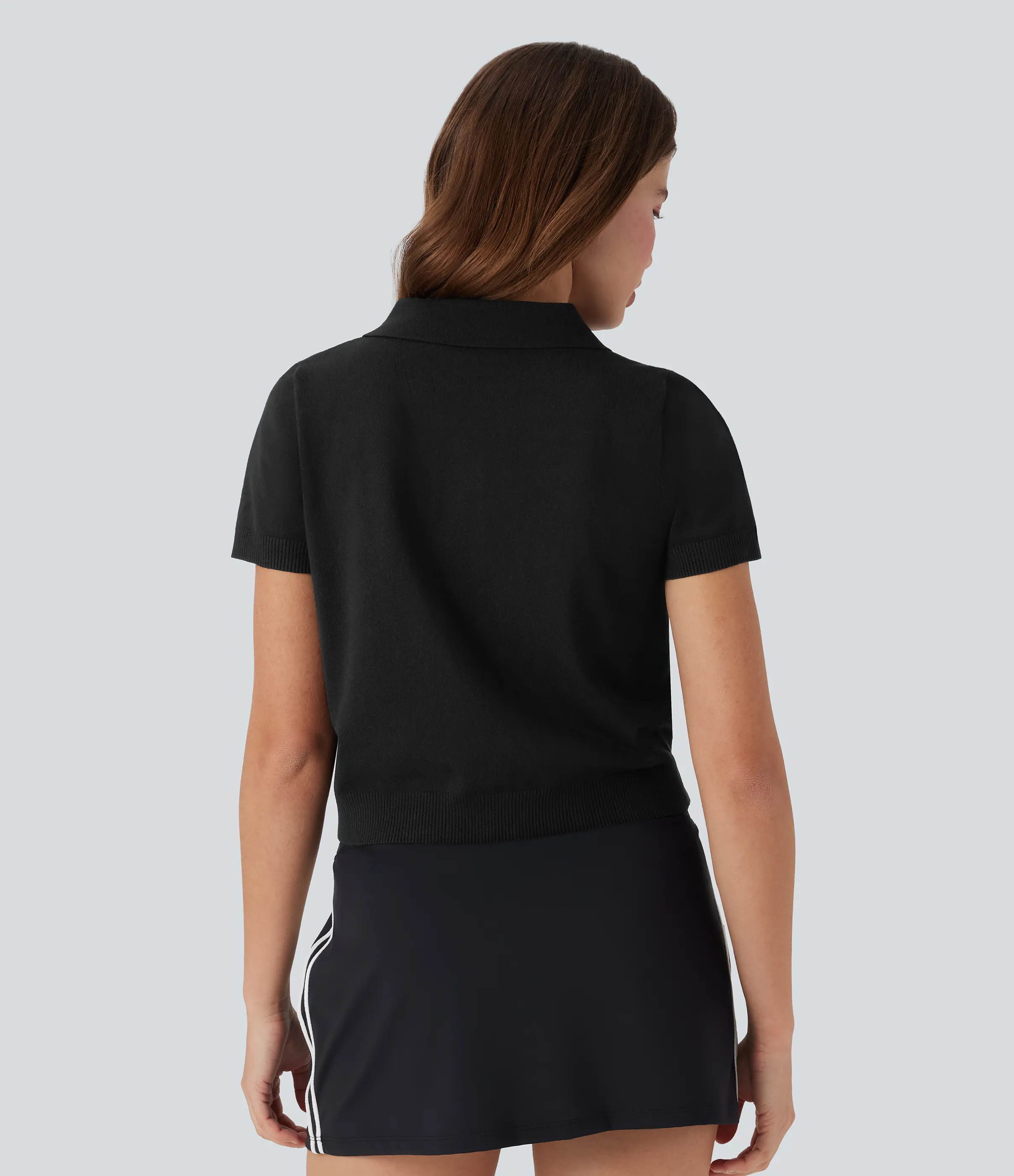 Halara Suéter casual de punto de manga corta con botones delanteros tipo polo - Black - XS sold by Halara product image thumbnail 3
