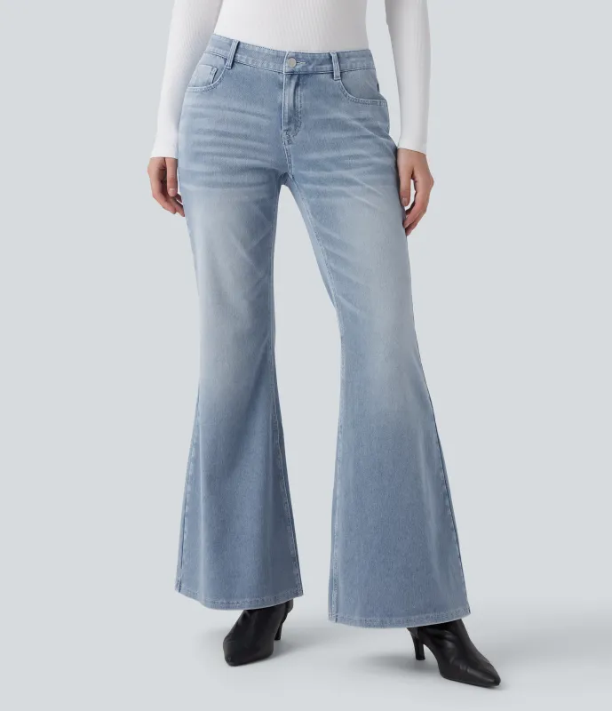 Halara Jeans casuales Halara Flex™ acampanados de tiro bajo con lavado y bolsillos - Baltic Sea Blue Denim - L(regular) sold by Halara