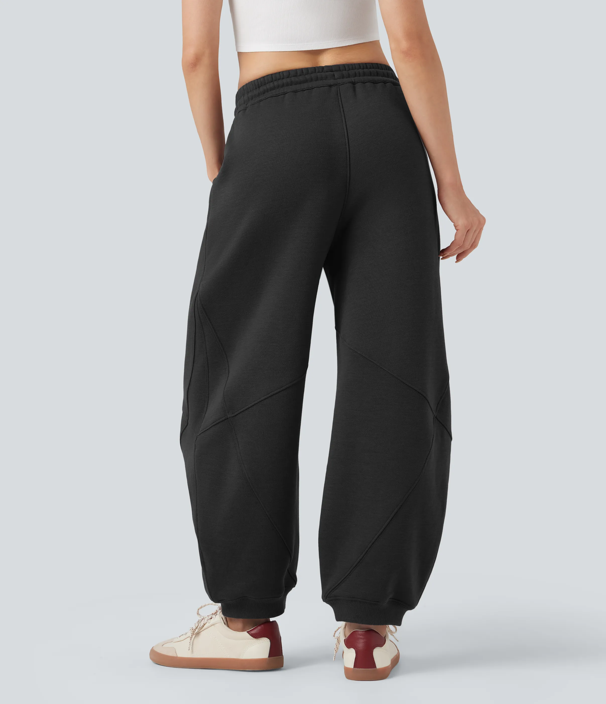 Halara Joggers casuales anchos de algodón polar con tiro medio y bolsillos - Black - L(regular) sold by Halara product image thumbnail 3