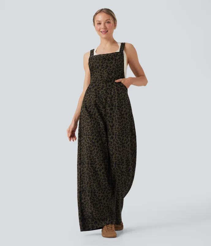 Halara Jumpsuit casual holgado de pana con estampado de leopardo y bolsillos - Amber Leopard - S(regular) made by Halara