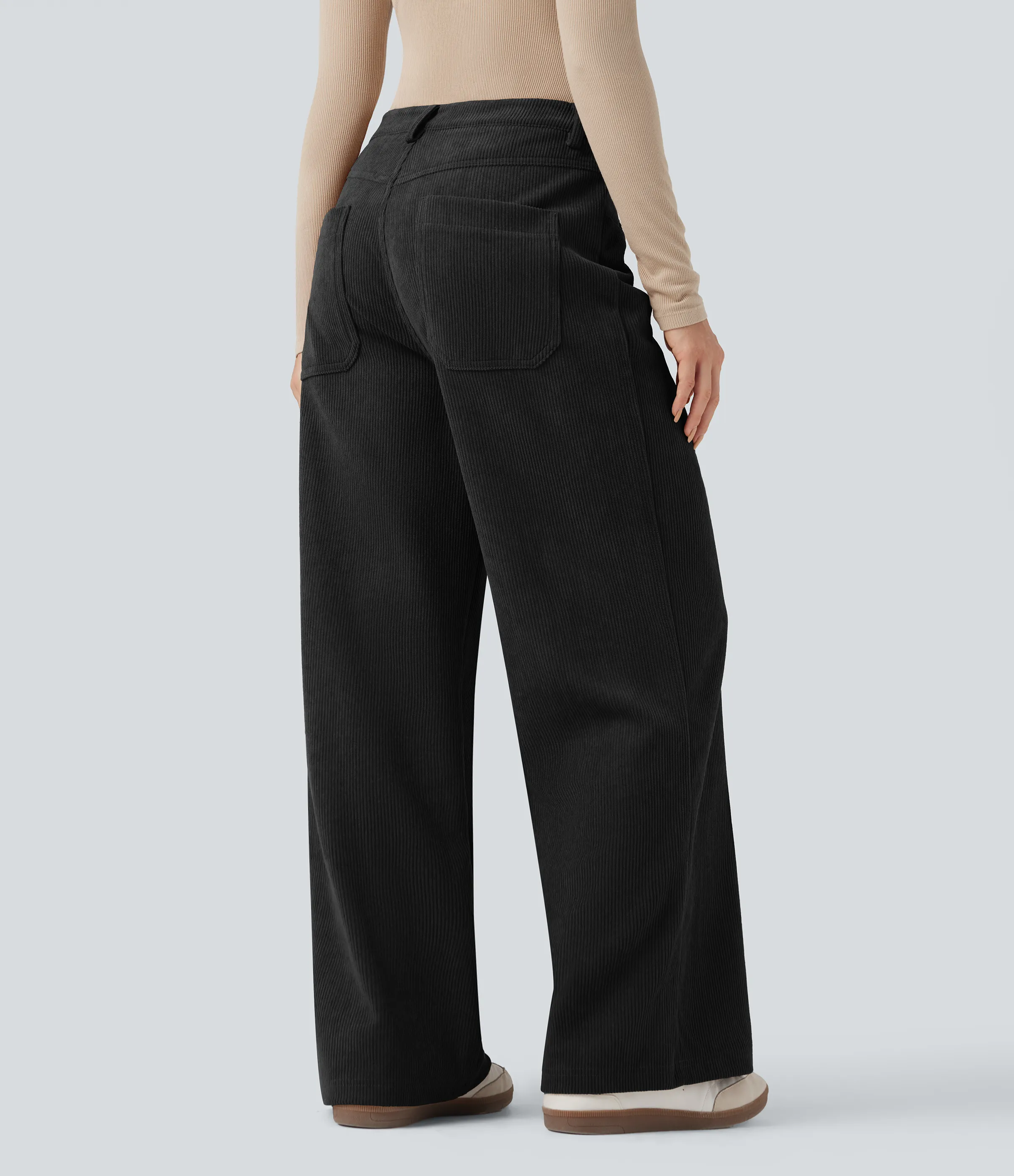 Halara Pantalones holgados casuales de pana de tiro alto con bolsillos - Black - S(regular) sold by Halara product image thumbnail 3