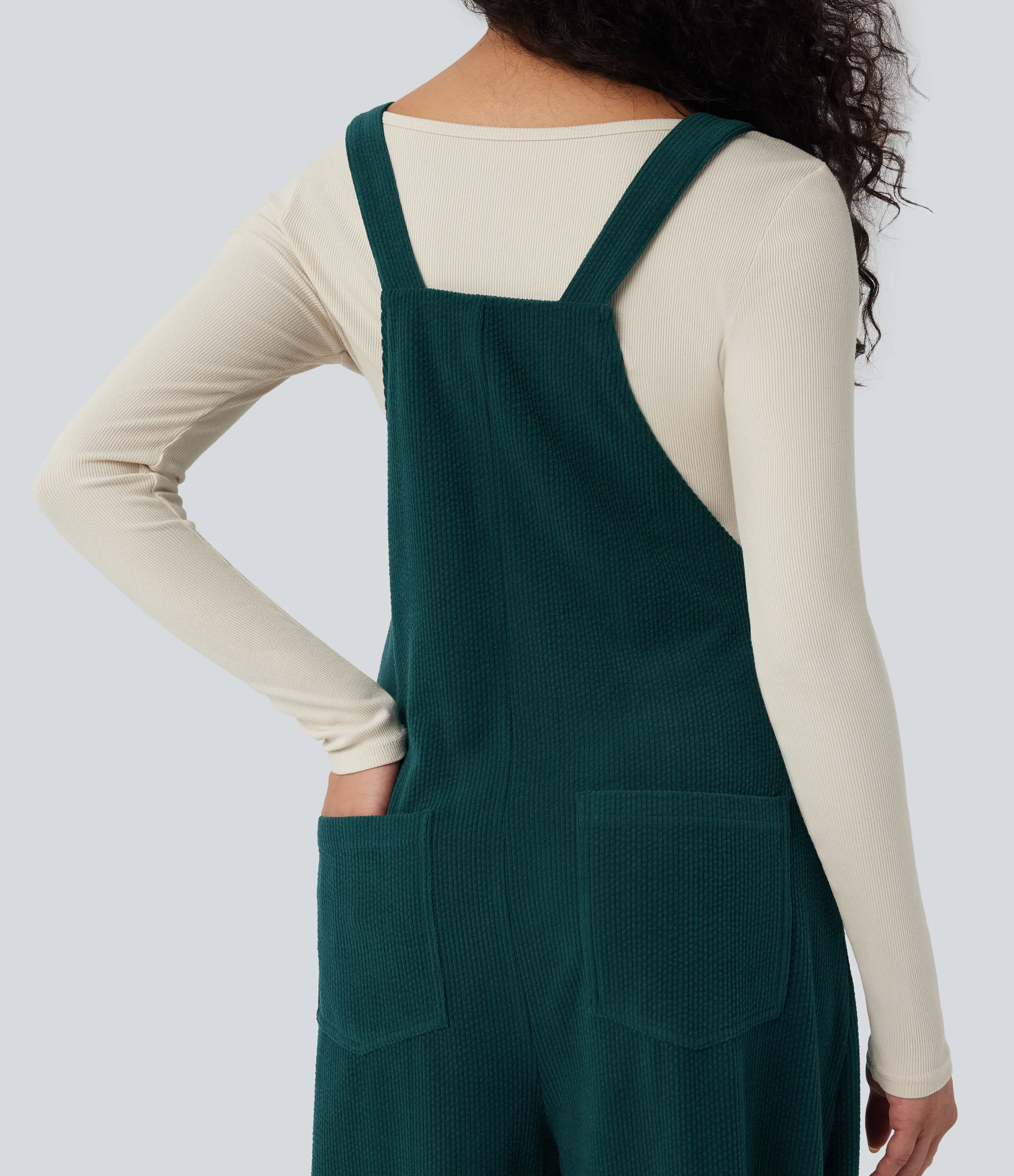 Halara Jumpsuit casual de pana con cuello cuadrado y bolsillos - Dark Sea - L(regular) sold by Halara product image thumbnail 5