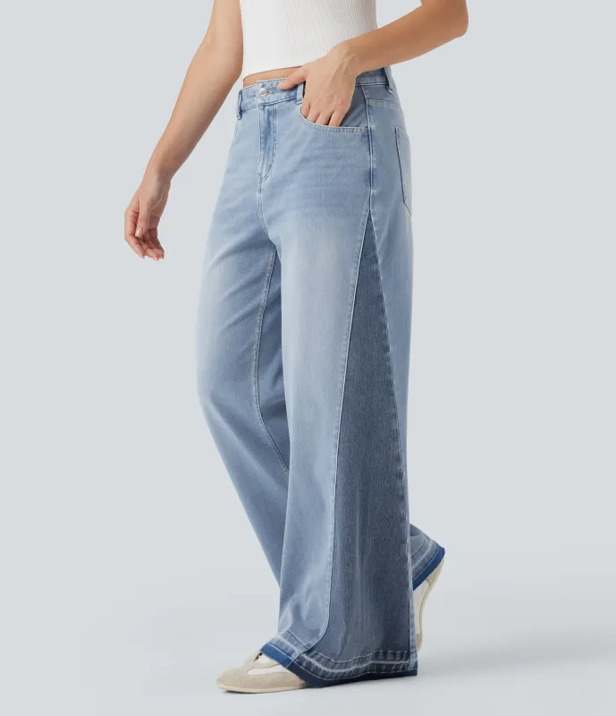 Halara Jeans holgados casuales Halara Flex™ con bloques de color y tiro bajo con bolsillos - Powder Blue Denim - M(regular) sold by Halara