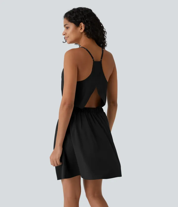 Halara Breezeful™ Minivestido secado rápido pliegues bolsillo lateral sin espalda tirante ajustable - Black - XL sold by Halara