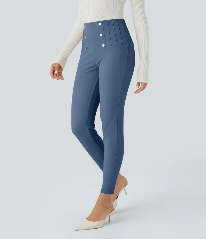 Halara Leggings SoCinched oficina espiga botón decorativo posterior control abdomen tiro alto - Blue Horizon - L(7/8) made by Halara