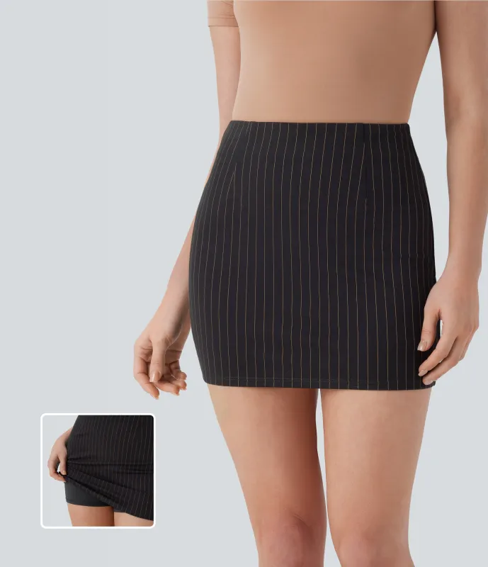 Halara Minifalda oficina tiro alto 2 en 1 ajustada rayas tacto agradable - Black Brown Black Pinstripe - XL(regular) sold by Halara