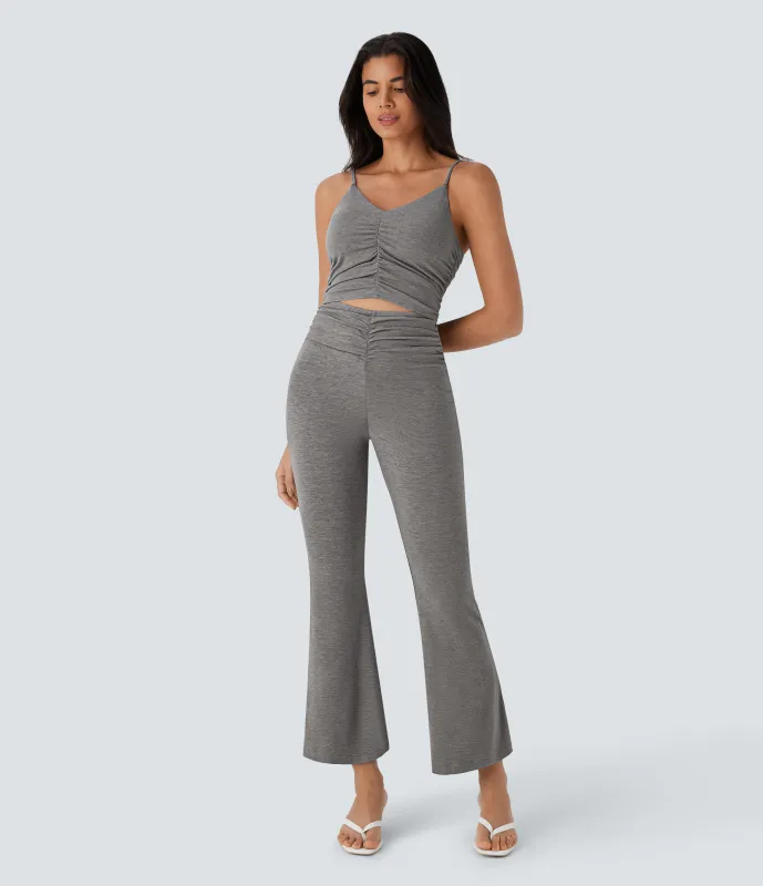 Halara Mono casual acampanado con fruncido y abertura en la espalda - Mottled Earth Gray - XS(regular) sold by Halara