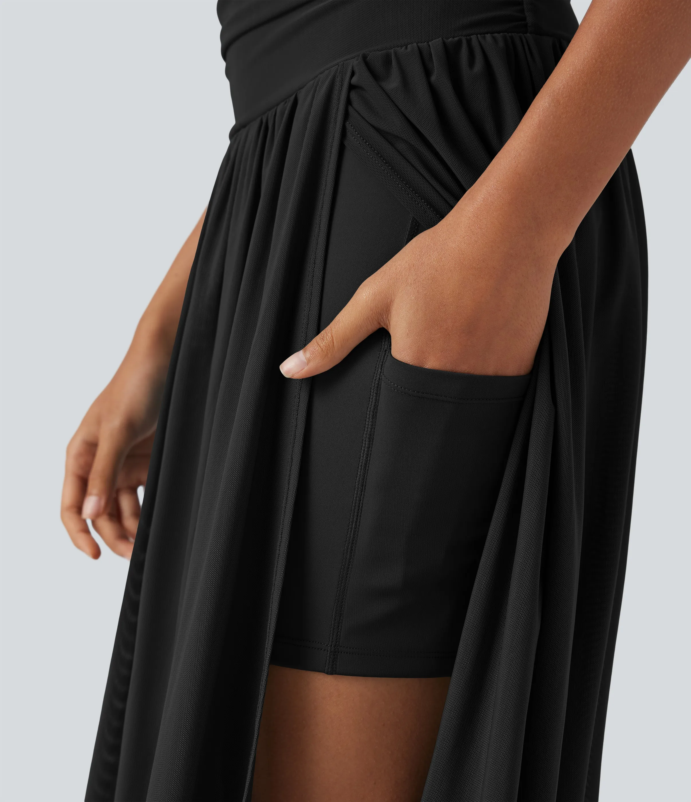 Halara Falda de baile fluida 2 en 1 de tiro alto con abertura y bolsillo lateral - Black - XL sold by Halara product image thumbnail 5