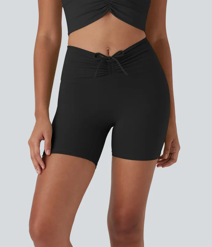 Halara Shorts de yoga biker moldeadores Halara UltraSculpt™ de 12,7cm de tiro alto con cordón fruncido y bolsillo trasero - Black - XS sold by Halara