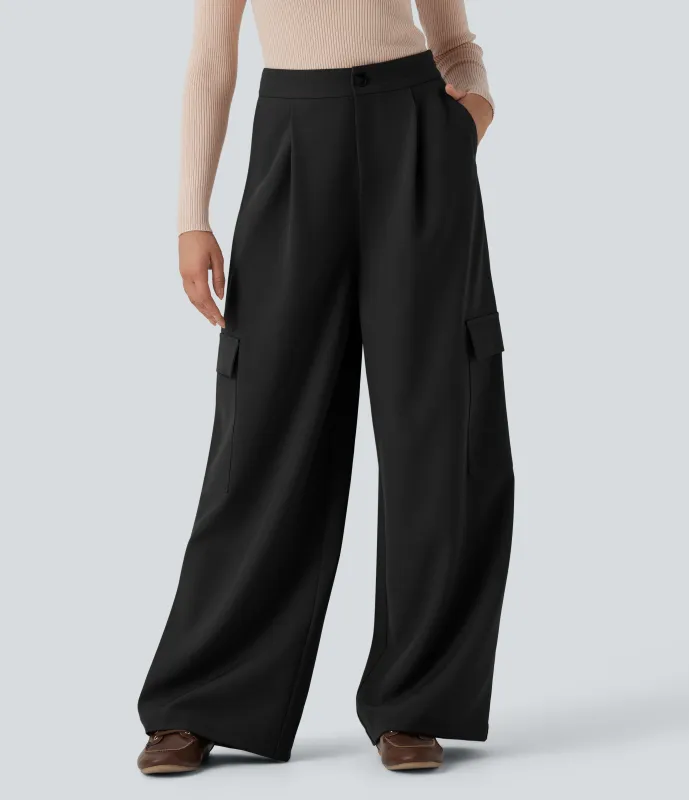 Halara Pantalones cargo casuales de tiro alto y pierna ancha con bolsillos - Black - XS(regular) sold by Halara